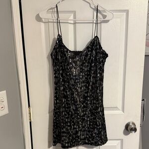 superdown Black Sequin Spaghetti Strap Mini Dress
